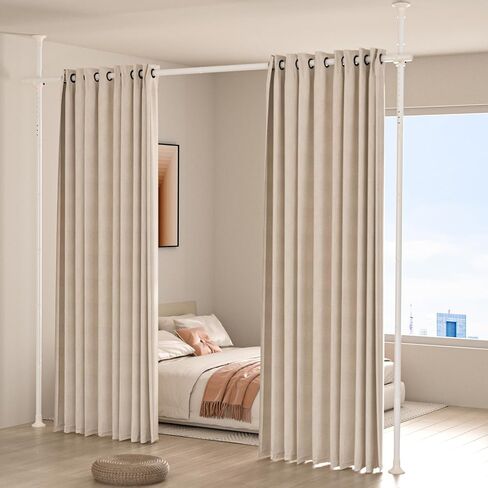 Room Divider Curtain Rod, Heavy Duty Floor to Ceiling Tension Rod – No Drill Partition Room Dividers, 4-10 ft Height & 48-72 in Width, Metal Rod for Room Separation in Apartment, Dorm, Studio, White in Saudi Arabia