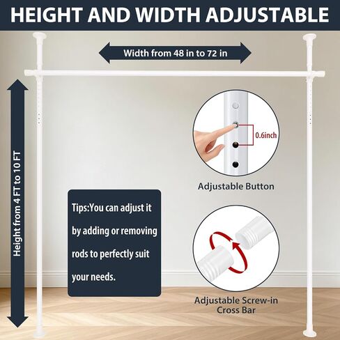 Room Divider Curtain Rod, Heavy Duty Floor to Ceiling Tension Rod – No Drill Partition Room Dividers, 4-10 ft Height & 48-72 in Width, Metal Rod for Room Separation in Apartment, Dorm, Studio, White in Saudi Arabia