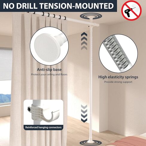 Room Divider Curtain Rod, Heavy Duty Floor to Ceiling Tension Rod – No Drill Partition Room Dividers, 4-10 ft Height & 48-72 in Width, Metal Rod for Room Separation in Apartment, Dorm, Studio, White in Saudi Arabia