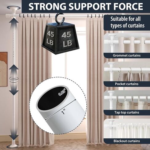 Room Divider Curtain Rod, Heavy Duty Floor to Ceiling Tension Rod – No Drill Partition Room Dividers, 4-10 ft Height & 48-72 in Width, Metal Rod for Room Separation in Apartment, Dorm, Studio, White in Saudi Arabia
