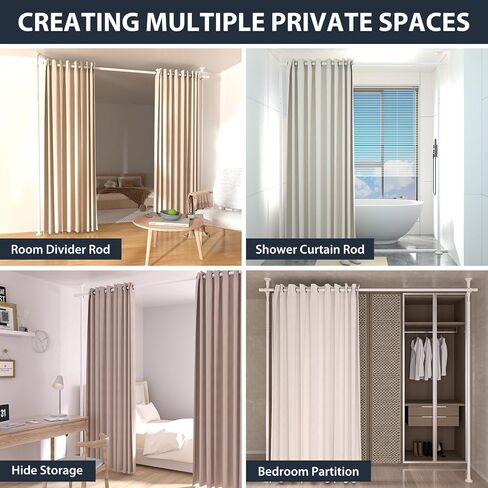 Room Divider Curtain Rod, Heavy Duty Floor to Ceiling Tension Rod – No Drill Partition Room Dividers, 4-10 ft Height & 48-72 in Width, Metal Rod for Room Separation in Apartment, Dorm, Studio, White in Saudi Arabia