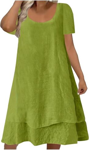Plus Size Summer Dresses for Women Casual Short Sleeve Beach Vacation Sundresses Layered Loose Fit Solid Clothes in Kuwait