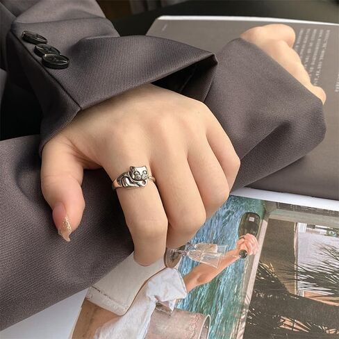 OIDIMS Lovely Pet Little Cat Ring for Women Cute Kitten Open Adjustable Dainty Animal Wrap Stacking Statement Rings Birthday Xmas Student Graduation Gift for Kitty Cats Lover Niece Daughter in Kuwait
