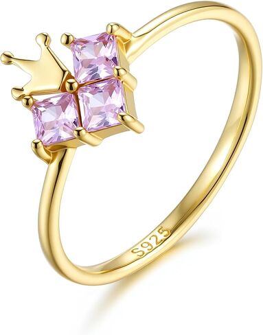 14K Gold Plated Crown Ring Non Fading Inlaid Pink Cubic Zirconia Minimalist Band For Women Delicate Promise Ring For Couple Dainty Pinky Silver Ring 925 Sterling Silver Stackable Band Ideal For Birthday Holiday Presents Size 7 8 9 in Saudi Arabia