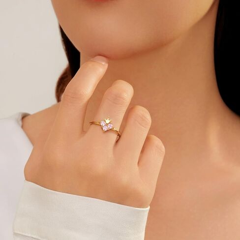 14K Gold Plated Crown Ring Non Fading Inlaid Pink Cubic Zirconia Minimalist Band For Women Delicate Promise Ring For Couple Dainty Pinky Silver Ring 925 Sterling Silver Stackable Band Ideal For Birthday Holiday Presents Size 7 8 9 in Saudi Arabia