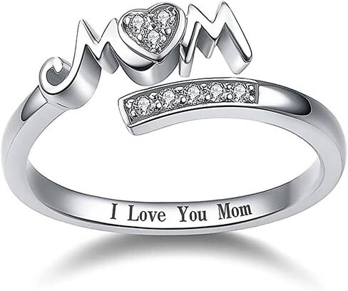 Exquisite Adjustable Rings Caved Letter "I Love You Mom" Delicate Birthday Jewelry for Mother in Kuwait