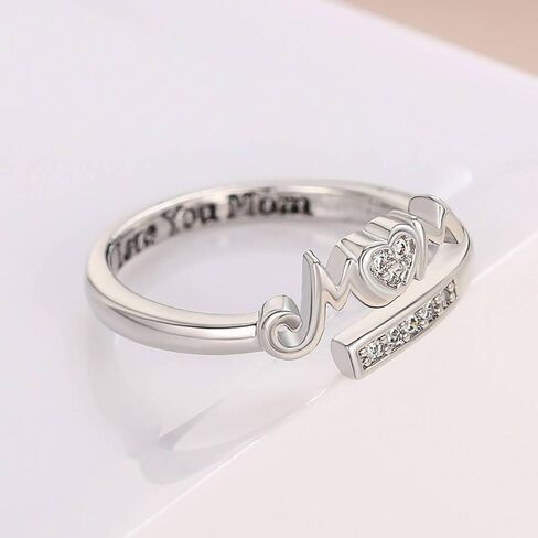 Exquisite Adjustable Rings Caved Letter "I Love You Mom" Delicate Birthday Jewelry for Mother in Kuwait