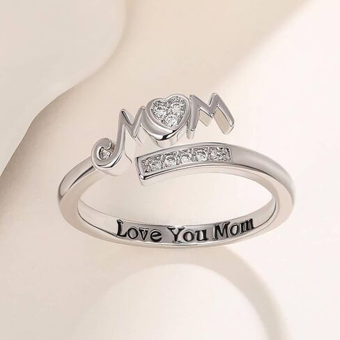 Exquisite Adjustable Rings Caved Letter "I Love You Mom" Delicate Birthday Jewelry for Mother in Kuwait