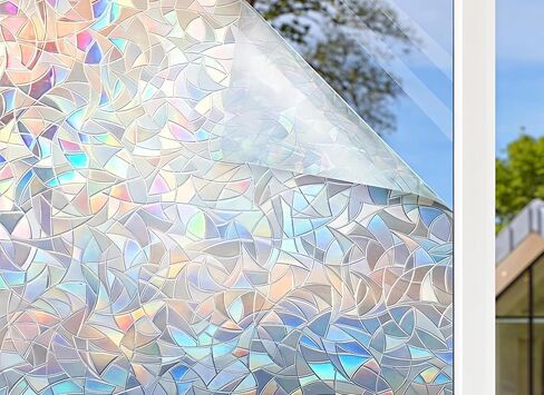 Crescent Moon Pattern Privacy Window Film – Iridescent Rainbow Prism Effect, UV Blocking Static Cling Film, No Adhesive Renters Friendly Decor for Bathroom, Kitchen & Apartment Windows in Kuwait
