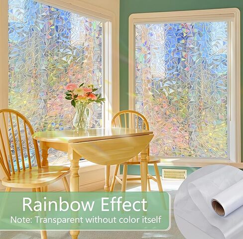 Crescent Moon Pattern Privacy Window Film – Iridescent Rainbow Prism Effect, UV Blocking Static Cling Film, No Adhesive Renters Friendly Decor for Bathroom, Kitchen & Apartment Windows in Kuwait