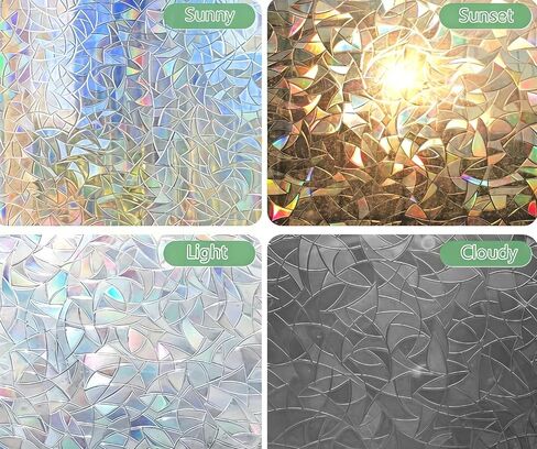 Crescent Moon Pattern Privacy Window Film – Iridescent Rainbow Prism Effect, UV Blocking Static Cling Film, No Adhesive Renters Friendly Decor for Bathroom, Kitchen & Apartment Windows in Kuwait