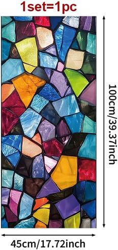 Stained Glass Window Privacy Film 18x40 Inch, Colorful Mosaic Design, Self Adhesive Frosted Glass Film for Privacy, Easy to Install, UV Protection, Decorative for Home, Office in Saudi Arabia