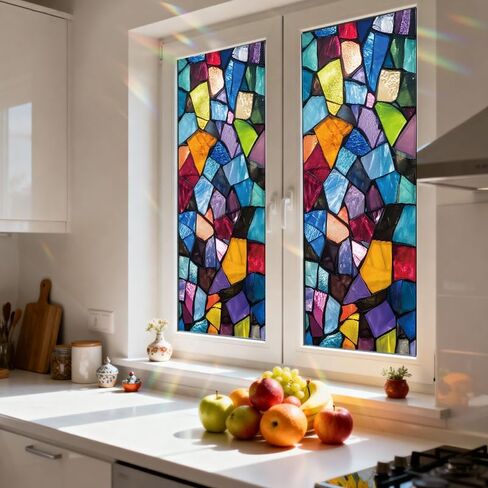 Stained Glass Window Privacy Film 18x40 Inch, Colorful Mosaic Design, Self Adhesive Frosted Glass Film for Privacy, Easy to Install, UV Protection, Decorative for Home, Office in Saudi Arabia