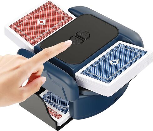 BEE&FLOWER Card Shuffler - Rechargeable Electric Card Shuffler with Auto-Stop & 2600mAh Battery, Low Noise Automatic 1-2 Decks for UNO, Poker, Blackjack, Phase 10 | Blue & Black in Kuwait