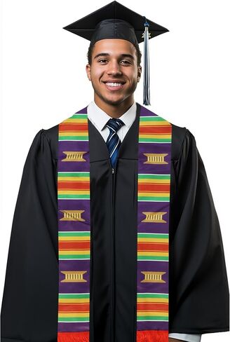 Red Yellow and Purple African American Graduation Stole Scarf Black Grads Scarf with Red Tassels in Saudi Arabia
