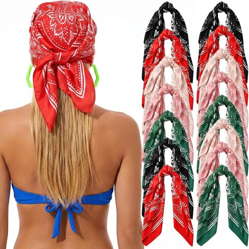 15 Pcs Silk Bandanas for Women, 26.8 x 26.8 Inch Satin Hair Bandana Set, 5 Colors Head Scarf for Sleeping, Fashion, Travel, and Casual Wear in Saudi Arabia