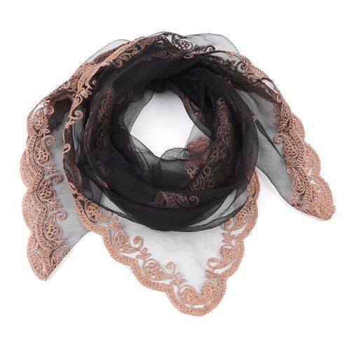Rbenxia Floral Embroidery Head Scarf for Women Sheer Hair Bandana Boho Style Lace Hair Scarf for Renaissance Pirate Accessories (Black) in Kuwait
