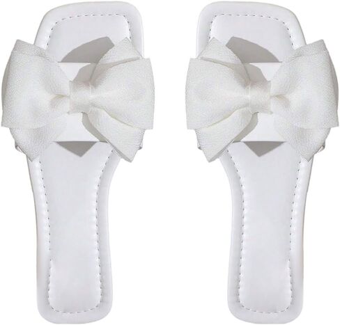OYOANGLE Women's Bow Sandals Cute Square Open Toe Slip on Flat Sandal | Summer Beach Outdoor Shoes,comfortable Sandals for Women,women's Sandals in Kuwait