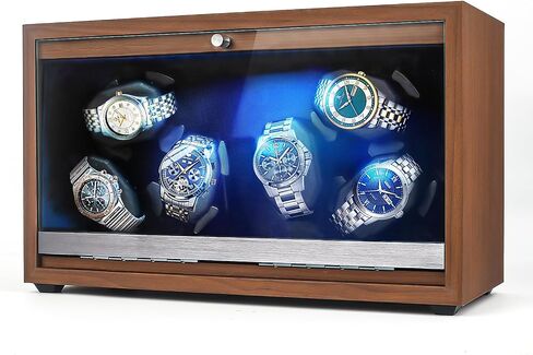 Watch Winder for Automatic Watches, 6 Watch Rotator with Super Quiet Motor & LED Backlight for Man/Woman's Christmas Gift, 4 Rotating Modes in Saudi Arabia