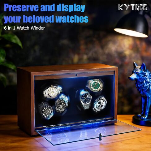 Watch Winder for Automatic Watches, 6 Watch Rotator with Super Quiet Motor & LED Backlight for Man/Woman's Christmas Gift, 4 Rotating Modes in Saudi Arabia