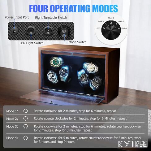 Watch Winder for Automatic Watches, 6 Watch Rotator with Super Quiet Motor & LED Backlight for Man/Woman's Christmas Gift, 4 Rotating Modes in Saudi Arabia