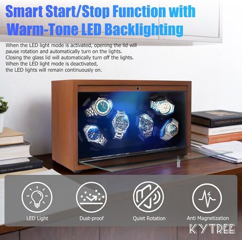 Watch Winder for Automatic Watches, 6 Watch Rotator with Super Quiet Motor & LED Backlight for Man/Woman's Christmas Gift, 4 Rotating Modes in Saudi Arabia