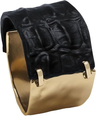 Leather Bracelet for Women Black Leather Golden Bracelet Bangle Chunky Leather Wrap Bracelet for Women Statement Jewelry Gift in Saudi Arabia