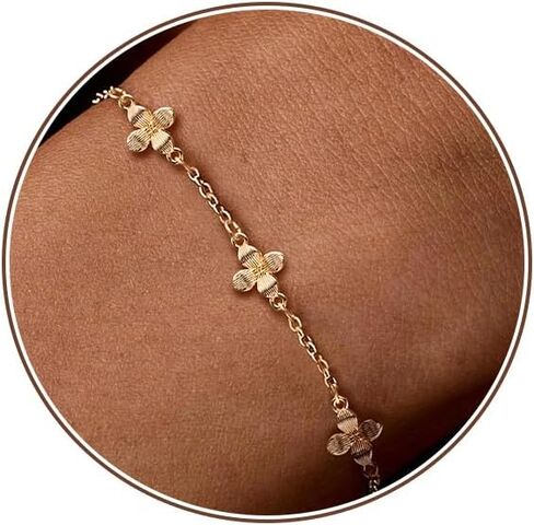 Gold Bracelets for Women 14K Gold Plated Flower/Clover/Butterfly/Heart Bracelet Adjustable Dainty Hypoallergenic Jewelry Gift in Saudi Arabia