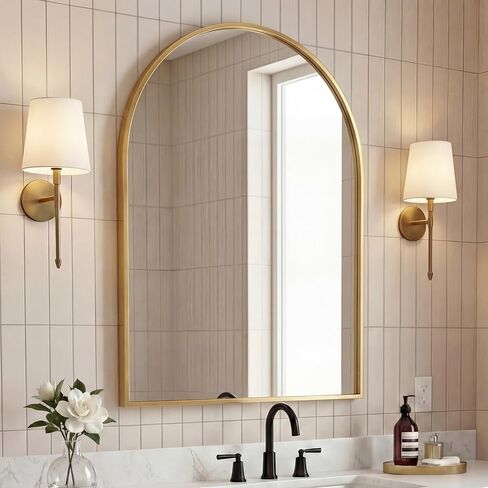 JONATHAN Y Elodie 28" x 40" Gold Arched Wall Mounted Mirror with Aluminum Frame for Bathroom Vanity Bedroom and Entryway Modern Decorative Home Decor MIR209C in Kuwait