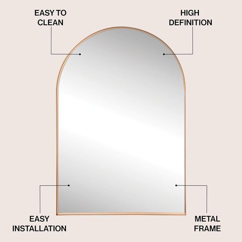 JONATHAN Y Elodie 28" x 40" Gold Arched Wall Mounted Mirror with Aluminum Frame for Bathroom Vanity Bedroom and Entryway Modern Decorative Home Decor MIR209C in Kuwait