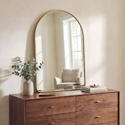 JONATHAN Y Elodie 28" x 40" Gold Arched Wall Mounted Mirror with Aluminum Frame for Bathroom Vanity Bedroom and Entryway Modern Decorative Home Decor MIR209C in Kuwait