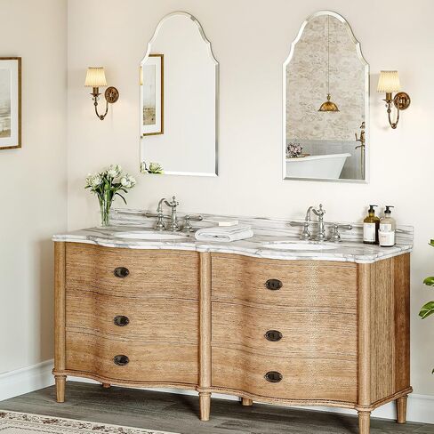 20 x 36 Inch Scalloped Arch Mirror, Frameless Beveled Vanity Mirror for Bathroom, Powder Room and Entryway, Solid-Backed Vertical Wall Mirror in Saudi Arabia