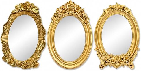 Mifoci Vintage French Wall Mirror Set of 3 Antique Decorative Gallery Wall Mirror Gold Hanging Antique Art Decor Ornate Baroque Style for Living Room Bedroom Home Decor(Round) in Kuwait