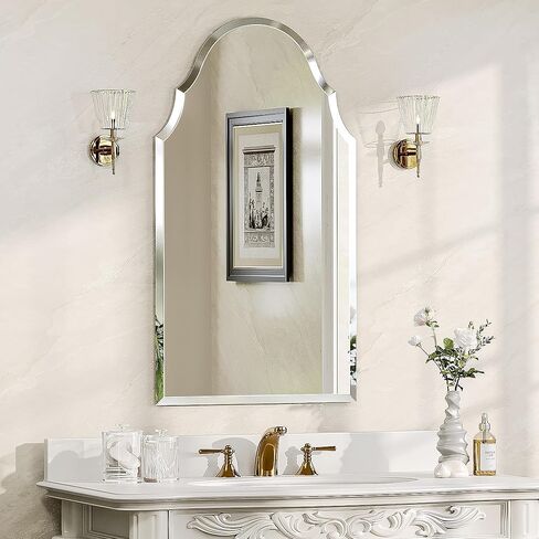 20 x 36 Inch Scalloped Arch Mirror, Frameless Beveled Vanity Mirror for Bathroom, Powder Room and Entryway, Solid-Backed Vertical Wall Mirror in Saudi Arabia