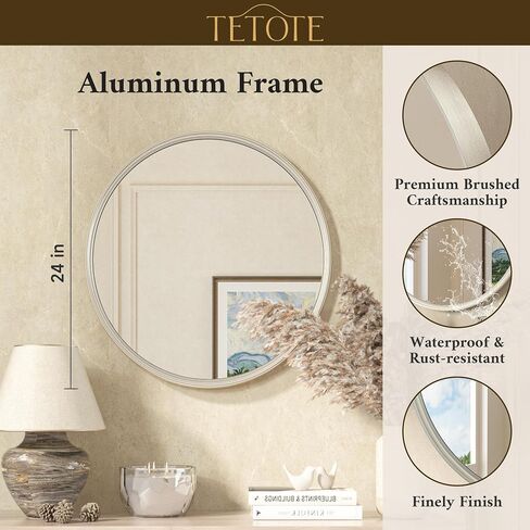 TETOTE Round Mirror 24 inch Brushed Nickel Mirror for Bathroom in Kuwait