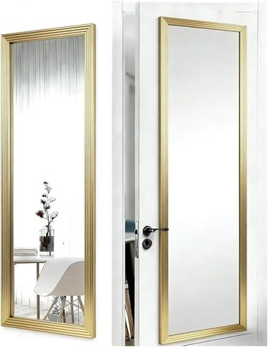 Over Door Full Length Mirror, 13.5x49.5 Inch Rectangular Hanging Mirror with Frame for Wall & Door, Includes Anti-Tip Hardware, Perfect for Bedroom, Closet, Entryway, Bathroom, Dorm (Gold) in Kuwait