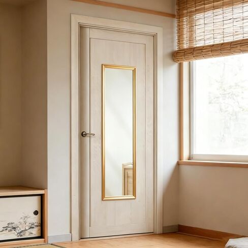 Over Door Full Length Mirror, 13.5x49.5 Inch Rectangular Hanging Mirror with Frame for Wall & Door, Includes Anti-Tip Hardware, Perfect for Bedroom, Closet, Entryway, Bathroom, Dorm (Gold) in Kuwait