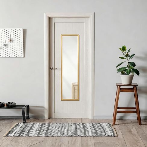 Over Door Full Length Mirror, 13.5x49.5 Inch Rectangular Hanging Mirror with Frame for Wall & Door, Includes Anti-Tip Hardware, Perfect for Bedroom, Closet, Entryway, Bathroom, Dorm (Gold) in Kuwait