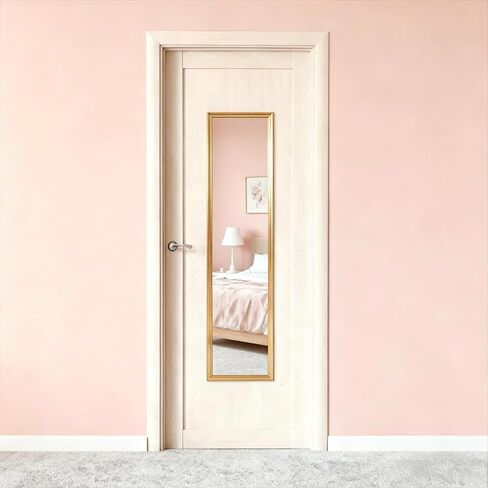 Over Door Full Length Mirror, 13.5x49.5 Inch Rectangular Hanging Mirror with Frame for Wall & Door, Includes Anti-Tip Hardware, Perfect for Bedroom, Closet, Entryway, Bathroom, Dorm (Gold) in Kuwait