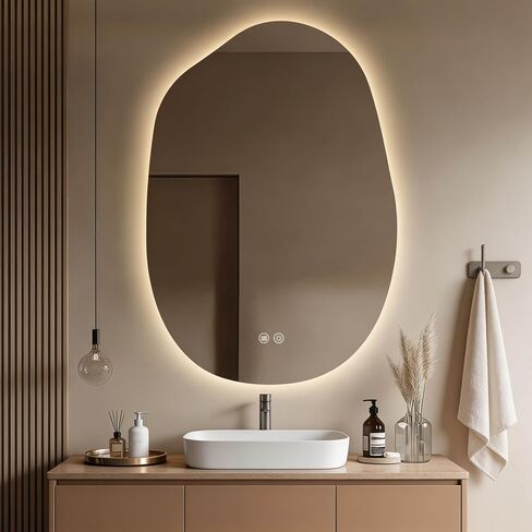 LED Bathroom Mirror with Lights, 26x38 Inch LED Bathroom Vanity Mirror Smart Backlit Mirror for Bathroom with 3 Colors, Dimmable, Anti-Fog, Memory, Al-Alloy Lampshade (Horizontal/Vertical) in Saudi Arabia