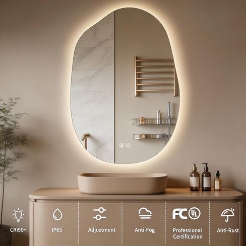 LED Bathroom Mirror with Lights, 26x38 Inch LED Bathroom Vanity Mirror Smart Backlit Mirror for Bathroom with 3 Colors, Dimmable, Anti-Fog, Memory, Al-Alloy Lampshade (Horizontal/Vertical) in Saudi Arabia