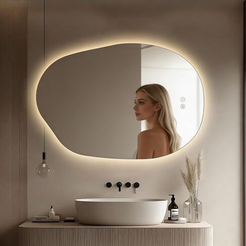 LED Bathroom Mirror with Lights, 26x38 Inch LED Bathroom Vanity Mirror Smart Backlit Mirror for Bathroom with 3 Colors, Dimmable, Anti-Fog, Memory, Al-Alloy Lampshade (Horizontal/Vertical) in Saudi Arabia