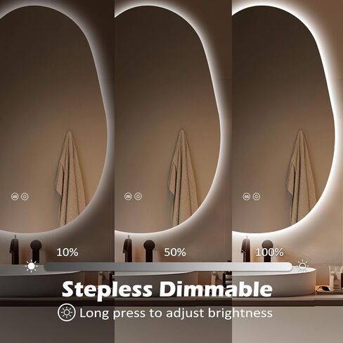 LED Bathroom Mirror with Lights, 26x38 Inch LED Bathroom Vanity Mirror Smart Backlit Mirror for Bathroom with 3 Colors, Dimmable, Anti-Fog, Memory, Al-Alloy Lampshade (Horizontal/Vertical) in Saudi Arabia