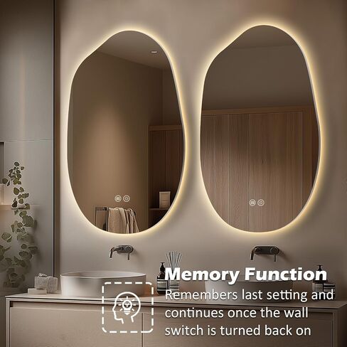 LED Bathroom Mirror with Lights, 26x38 Inch LED Bathroom Vanity Mirror Smart Backlit Mirror for Bathroom with 3 Colors, Dimmable, Anti-Fog, Memory, Al-Alloy Lampshade (Horizontal/Vertical) in Saudi Arabia