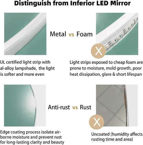 LED Bathroom Mirror with Lights, 26x38 Inch LED Bathroom Vanity Mirror Smart Backlit Mirror for Bathroom with 3 Colors, Dimmable, Anti-Fog, Memory, Al-Alloy Lampshade (Horizontal/Vertical) in Saudi Arabia