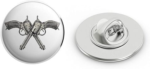 Simple Vintage Crossed Pistol Guns Sketch Round Metal 0.75" Lapel Pin Hat Shirt Pin Tie Tack Pinback in Saudi Arabia