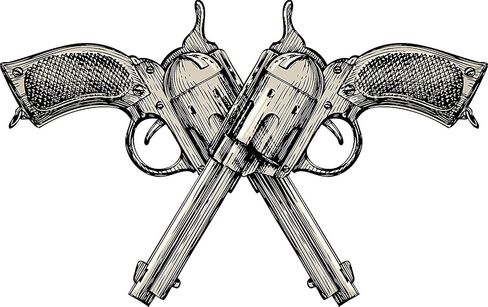 Simple Vintage Crossed Pistol Guns Sketch Round Metal 0.75" Lapel Pin Hat Shirt Pin Tie Tack Pinback in Saudi Arabia