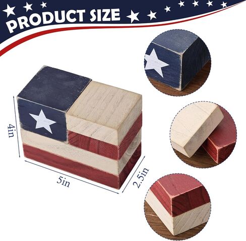 4th of July Decorations, Patriotic Decor Rustic American Flag Wooden Blocks Set, Vintage Farmhouse Tabletop Decor for Memorial Day Decorations, Independence Day Decorations, Mantel, Shelf, Home in Saudi Arabia