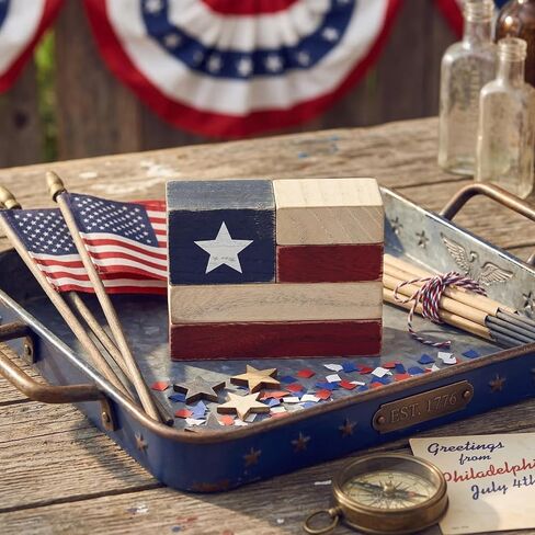 4th of July Decorations, Patriotic Decor Rustic American Flag Wooden Blocks Set, Vintage Farmhouse Tabletop Decor for Memorial Day Decorations, Independence Day Decorations, Mantel, Shelf, Home in Saudi Arabia