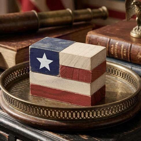 4th of July Decorations, Patriotic Decor Rustic American Flag Wooden Blocks Set, Vintage Farmhouse Tabletop Decor for Memorial Day Decorations, Independence Day Decorations, Mantel, Shelf, Home in Saudi Arabia